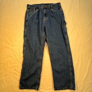 Berne Carpenter Jeans Men 36x30 Blue Denim Hammer Loop Flannel Lined Workwear